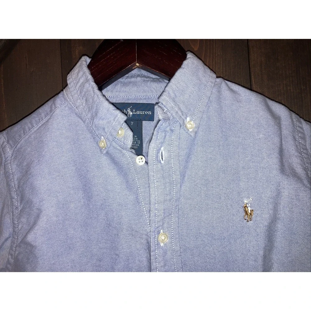 Ralph Lauren Iconic‎ Oxford Denim Button Down Shirt Boy's Size 7 Little Kids